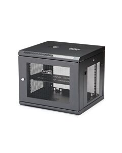 StarTech.com 4-Post 9U Wall Mount Network Cabinet with 1U Shelf, 19" Wall-Mounted Server Rack for Data / AV / Electronics / Computer Equipment, Small Vented Rack Enclosure