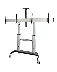 StarTech.com Dual TV Cart for 37-60in VESA TVs up to 110lb/50kg each - Height Adjustable TV Mount, Mobile Display Cart w/ Equipment Shelves - Rolling TV Cart on Wheels - Rolling TV Stand STNDMTVDUO