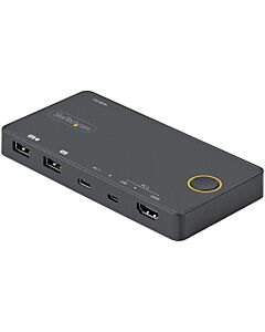 StarTech.com 2 Port Hybrid USB-A + HDMI & USB-C KVM Switch - Single 4K 60Hz HDMI 2.0 Monitor - Compact Desktop and/or Laptop HDMI KVM Switch - USB Bus Powered - Thunderbolt 3 Compatible SV221HUC4K
