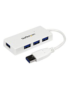 StarTech.com Portable 4 Port SuperSpeed Mini USB 3.0 Hub - White~Portable 4 Port SuperSpeed Mini USB 3.0 Hub - 5Gbps - White