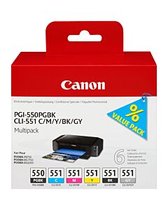 Canon PGI-550/CLI-551 PGBK/C/M/Y/BK/GY 6 Ink Cartridge Multipack 6496B005