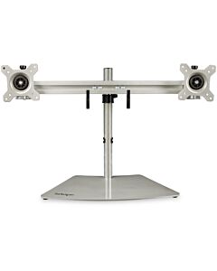 StarTech.com Dual Monitor Stand - Ergonomic Free Standing Dual Monitor Desktop Stand for two 24" VESA Mount Displays - Synchronized Height Adjustable - Double Monitor Pole Mount - Silver