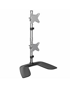 StarTech.com Vertical Dual Monitor Stand - Ergonomic Desktop Stacked Two Monitor Stand up to 27 inch VESA Mount Displays - Free Standing Universal Monitor Mount - Height Adjustable - Silver
