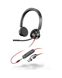 Poly Blackwire 3325 Stereo Microsoft Teams Certified USB-C Headset +3.5mm Plug +USB-C/A Adapter