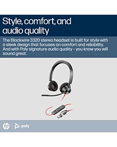 HP Poly Blackwire 3320 Stereo Microsoft Teams  USB-C Headset +USB-C/A Adapter 8X220AA