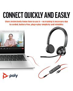 HP Poly Blackwire 3325 Stereo USB-C Headset +3.5mm Plug +USB-C/A Adapter 8X221AA