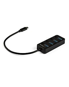 StarTech.com 4 Port USB C Hub - USB-C to 4x USB 3.0 Type-A Ports with Individual On/Off Port Switches - SuperSpeed 5Gbps USB 3.1/3.2 Gen 1 - USB Bus Powered - Portable - 25cm Attached Cable~4 Port USB C Hub - USB-C to 4x USB 3.0 Type-A Ports with Individu