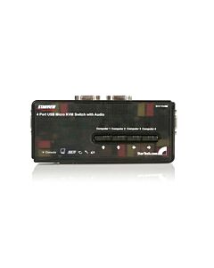 StarTech.com 4 Port Black USB KVM Switch Kit with Cables and Audio