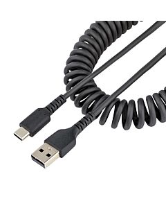 StarTech.com 1m USB A to C Charging Cable, Coiled Heavy Duty Fast Charge & Sync, High Quality USB 2.0 A to USB Type-C Cable, Rugged Aramid Fiber, Durable Male to Male USB Cable