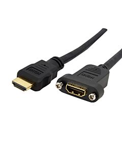 StarTech.com 3ft HDMI Female to Male Adapter, 4K High Speed Panel Mount HDMI Cable, 4K 30Hz UHD HDMI, 10.2 Gbps Bandwdith, 4K HDMI Female to HDMI Male, HDMI Panel Mount Connector Cable