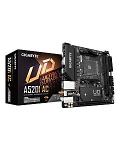 GIGABYTE A520I AC Motherboard - Supports AMD Ryzen 5000 Series AM4 CPUs, 6 Phases Digital VRM, up to 5300MHz DDR4 (OC), 1xPCIe 3.0 M.2, WIFI, GbE LAN, USB 3.2 Gen1 A520I AC