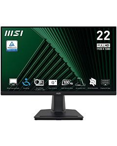 MSI Pro MP225V 21.45 Inch Monitor, FHD (1920 x 1080), 100Hz, VA, 1ms, 1x HDMI 1.4b, 1x D-Sub(VGA), Anti-Glare, Anti-Flicker, Less Blue light, TÜV Certified, VESA, Kensington, Black