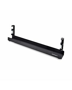 StarTech.com Under Desk Cable Management Tray, Length Adjustable Cable Organizer, Clamp-On Installation, No Drilling Required, Power Bar Holder, Black