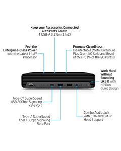 HP Elite 800 G9 Intel® Core™ i5 i5-12500T 8 GB DDR5-SDRAM 256 GB SSD Windows 11 Pro Mini PC Black