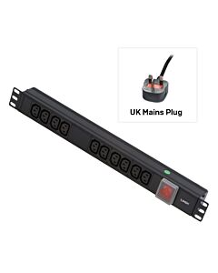 Lindy 1U 10 Way IEC Sockets, Horizontal PDU with UK Mains Plug