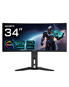 GIGABYTE MO34WQC2 34" OLED WQHD Curved Gaming Monitor - 3440 x 1440, 240Hz, 0.03ms, KVM, 250 cd/m², FreeSync Premium Pro, DisplayHDR True Black 400, HDMI 2.1, Displayport 1.4 MO34WQC2-EK