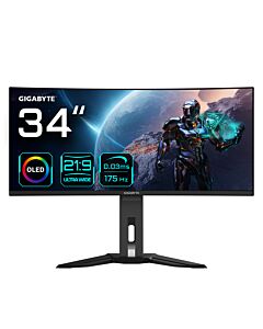 GIGABYTE MO34WQC 34" OLED WQHD Curved Gaming Monitor - 3440 x 1440, 175Hz, 0.03ms, KVM, 250 cd/m², FreeSync Premium Pro, DisplayHDR True Black 400, HDMI 2.1, Displayport 1.4