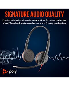 HP Poly Blackwire 3225 Stereo USB-C Headset +3.5mm Plug +USB-C/A Adapter (Bulk) 8X229A6