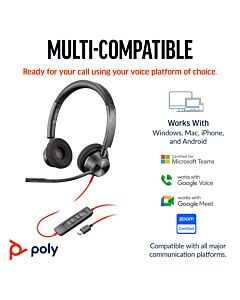 Poly Blackwire 3320 Stereo USB-C Headset +USB-C/A Adapter