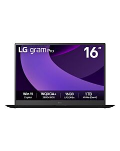 LG Gram Pro 16Z90TP-K.AA78A1 laptop Intel Core Ultra 7 225H 40.6 cm (16") WQXGA+ 16 GB LPDDR5x-SDRAM 1 TB SSD Wi-Fi 7 (802.11be) Windows 11 Home UK English Black