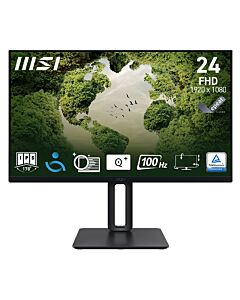 MSI Pro MP245PG 24 Inch Monitor, FHD (1920 x 1080), 100Hz, IPS, 1ms, 1x HDMI 1.4b, 1x DP 1.2a output, 1x D-Sub(VGA), Built-in Speakers, Anti-Glare, Anti-Flicker, Less Blue light, TÜV Certified, VESA, Kensington, 4-way adjustable stand, Black
