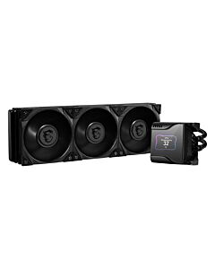 MSI MEG CORELIQUID S360 Liquid CPU Cooler '360mm Radiator, 2.4'' IPS Display with fan, 2x 140mm Silent PWM Fan, Center, Supports Intel and AMD Platforms, Latest LGA 1700 ready, Cooled by ASETEK'
