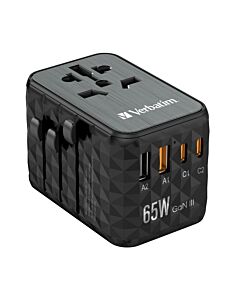 Verbatim UTA-05 65W GaN III Universal Travel Adapter with 2 x USB-C PD & QC 4+ & 2 x USB-A ports 32120