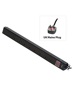 Lindy 8 Way UK Mains Sockets, Vertical PDU with UK Mains Plug