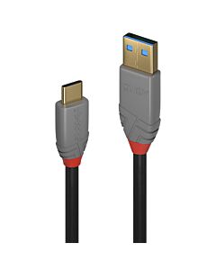 Lindy 1m USB 3.2 Type A to C Cable, 10Gbps, 5A, PD, Anthra Line