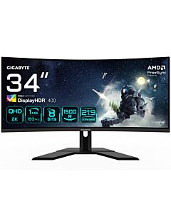 GIGABYTE G34WQCP 34" UWQHD Curved Gaming Monitor - 3440 x 1440, 1500R, 180Hz, 1ms, 350 cd/m2, AMD FreeSync Premium, DisplayHDR 400, HDMI 2.0, Displayport 1.4