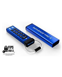 iStorage datAshur PRO+C 256GB | FIPS 140-3 Level 3  | Secure USB Type-C drive | AES-XTS 256-bit Hardware Encryption | PIN protected | Type C-A adapter included IS-FL-DA3C-256-256