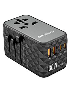 Verbatim UTA-06 100W GaN III Universal Travel Adapter with 2 x USB-C PD & QC 4+ & 2 x USB-A QC 3.0 ports 32121
