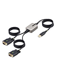 StarTech.com 13ft (4m) 2-Port USB to Serial Adapter Cable, Interchangeable DB9 Screws/Nuts, COM Retention, USB-A to DB9 RS232, FTDI, Level-4 ESD Protection, Windows/macOS/CheOS/Linux - Rugged TPE Construction 2P6FFC-USB-SERIAL
