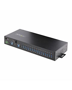 StarTech.com 16-Port Industrial USB 5Gbps Hub with Power Adapter, Metal Enclosure, Mountable, ESD Protection, Terminal Block Power, USB Charging, Dual-Host Switch - TAA