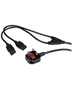 StarTech.com 6ft (2m) UK Computer Power Cable Y Splitter, 18AWG, BS 1363 to 2x C13, 10A 250V, Black Replacement AC Power Cord, Kettle Lead / Dual UK Power Cord, PC Power Supply Cable, TV/Monitor Power Cable