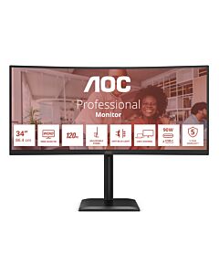 AOC E4 CU34E4CV computer monitor 86.4 cm (34") 3440 x 1440 pixels UltraWide Quad HD LCD Black
