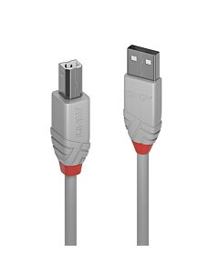 Lindy 5m USB 2.0 Type A to B Cable, Anthra Line, Grey