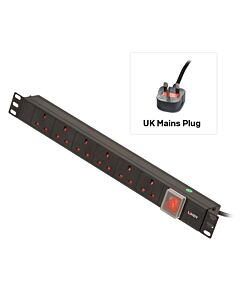 Lindy 1U 6 Way UK Sockets, Horizontal PDU with UK Plug 73560