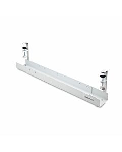 StarTech.com Under Desk Cable Management Tray, Length Adjustable Cable Organizer, Clamp-On Installation, No Drilling Required, Power Bar Holder, White CALW-DESK-CABLE-TRAY