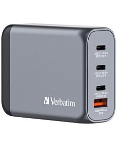 Verbatim GNC-100 GaN Charger 100W with 2 x USB-C PD 100W / 1 x USB-C PD 65W / 1 x USB-A QC 3.0 (EU/UK/US) 32202