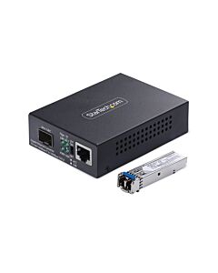 StarTech.com Gigabit Ethernet Copper-to-Fiber Media Converter, SM LC, 20km, 10/100/1000 Mbps, RJ45 to LC, Full Metal, 9K Jumbo Frames, TAA Compliant MCM1110SMLC20