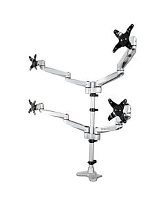 StarTech.com Desk Mount Quad Monitor Arm – Premium Articulating VESA 4 Monitor Mount 2x2 up to 30" – Ergonomic Height Adjustable Pole Mount - Tilt/Swivel/Rotate - C-Clamp/Gmet - Silver ARMQUADPS