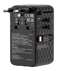 Verbatim Charge 'n' Travel 70W 2C retractable Universal Travel Adapter Black 30186