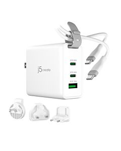 j5create 65W GaN USB-C 3-Port Traveler Charger with changeable AC plugs and USB-C cable JUP3565CV-N