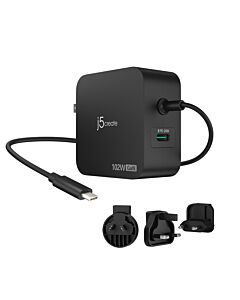 j5create 102W GaN PD USB-C 2-Port Charger with Changeable AC Plugs JUP25102V-N