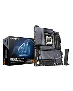GIGABYTE B850 AI TOP Motherboard - AMD Ryzen 9000 Series CPUs, 16+2+2 Phases Digital VRM, up to 8600MHz DDR5 (OC), 2xPCIe 5.0 + 1xPCIe 4.0 M.2, 10 LAN, WIFI 7, USB 3.2 Gen 2x2 B850 AI TOP