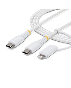 StarTech.com 2m (6ft) 2-in-1 Rugged USB-C Charging Cable with Lightning Adapter, 30W/60W (3A), Apple MFi , Braided USB C Charger Cord for iPhone/iPad/Android 2M-U2-LNTC-CABLE