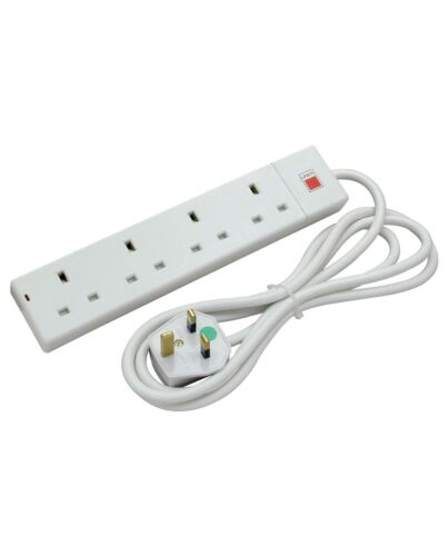 Lindy 5m 4-Way UK Mains Power Extension, White