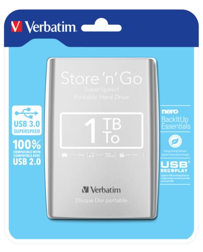 Verbatim Store 'n' Go USB 3.0 Portable Hard Drive 1TB Silver