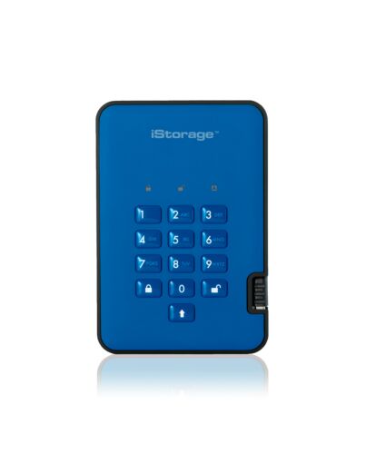 iStorage diskAshur2 256-bit 256GB USB 3.2 secure encrypted solid-state drive - Blue IS-DA2-256-SSD-256-BE